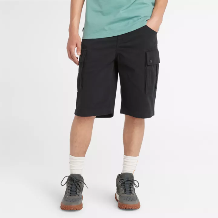Short cargo en sergé pour homme en noir