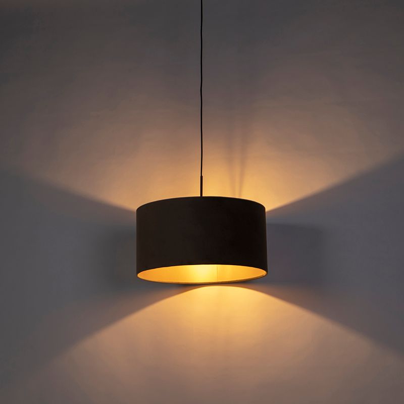 Hanglamp met velours kap taupe met goud 50 cm - Combi