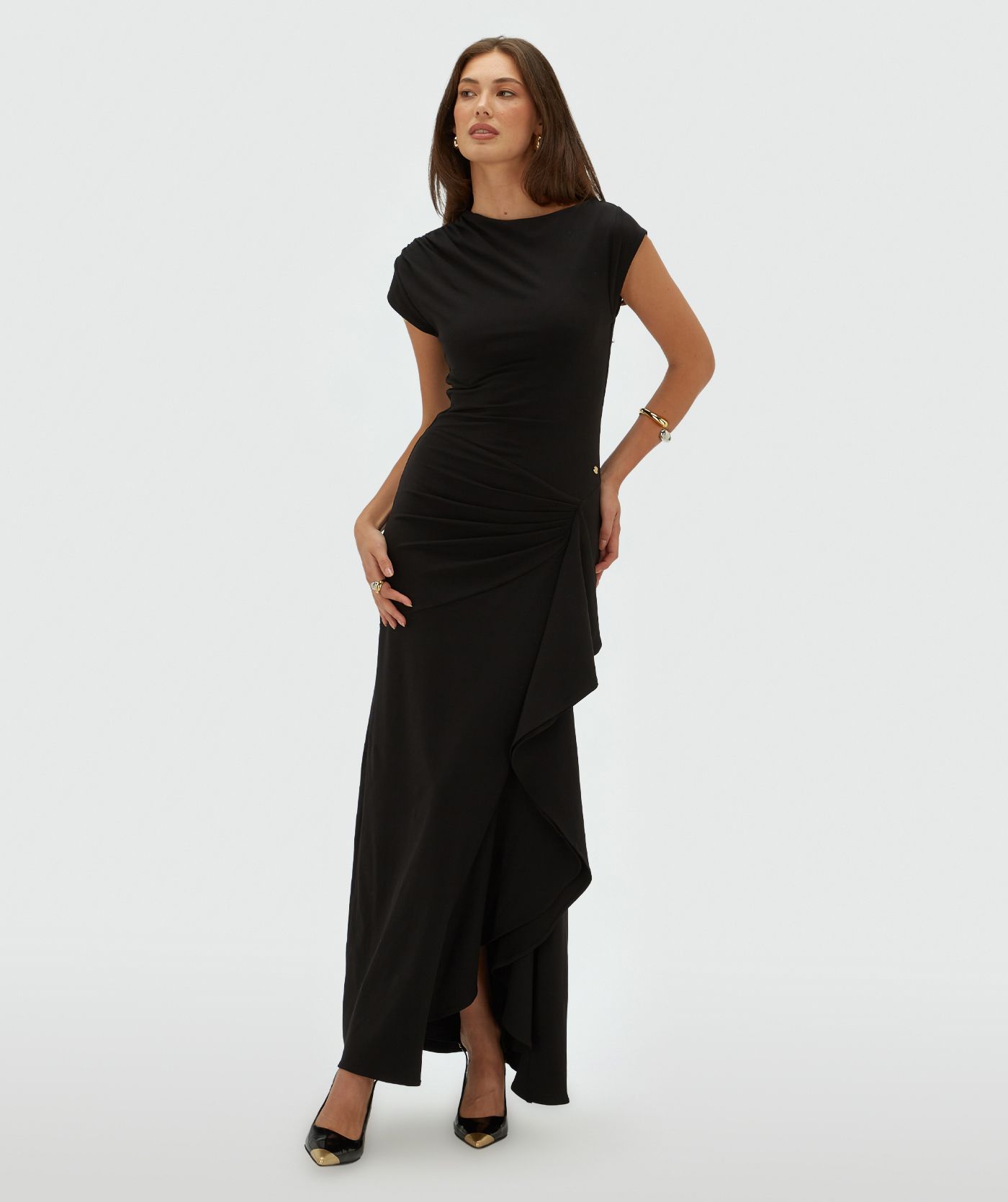 JV-ZYLAS slim fit maxi jurk met ruffles - black
