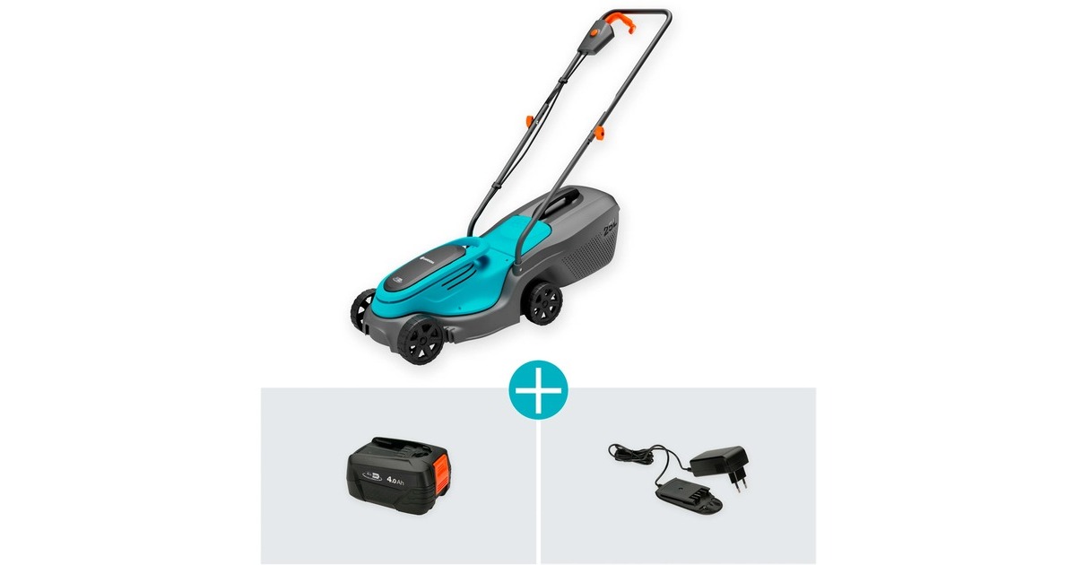 GARDENAAccugrasmaaier PowerMax 30/18V P4A Set  (Zwart/turquoise, Incl. Li-Ion Accu 4,0Ah, POWER FOR ALL ALLIANCE)