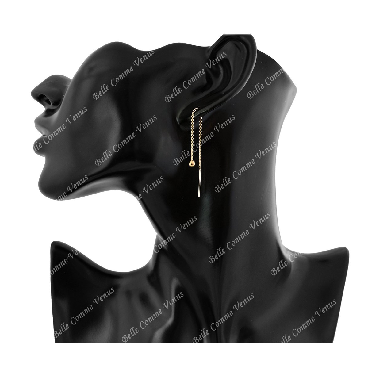 Boucles d'oreilles traversantes chaînes boule tombante Plaqué or 750 3 microns