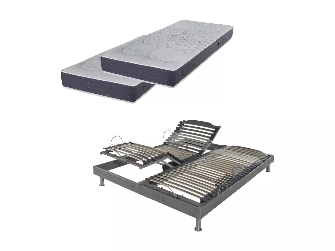Ensemble relaxation S62 + Matelas Mousse Myriade - 5 zones - 2x90x200 - Gris