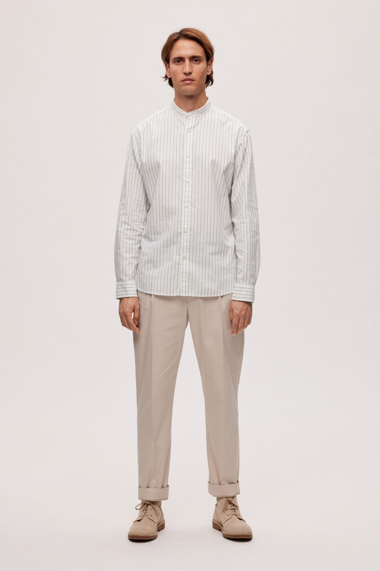 Camisa com gola mandarim, 100% algodão orgânico - Branca