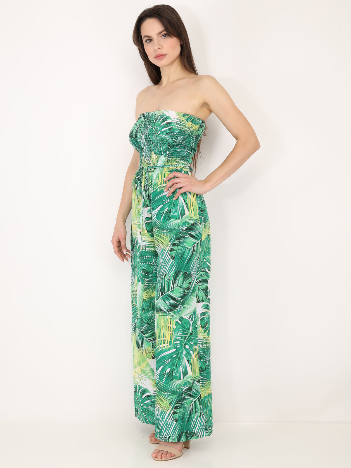 Combinaison bustier à motif tropical- Vert