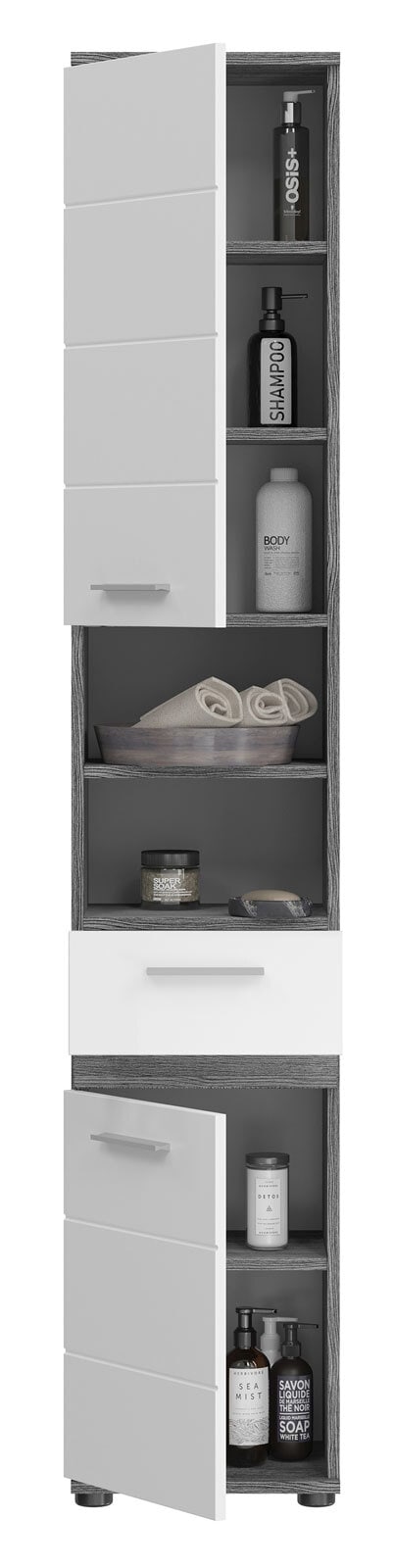 Hochschrank Blake Rauchsilber/Weiß Hochglanz 35x191x31 cm