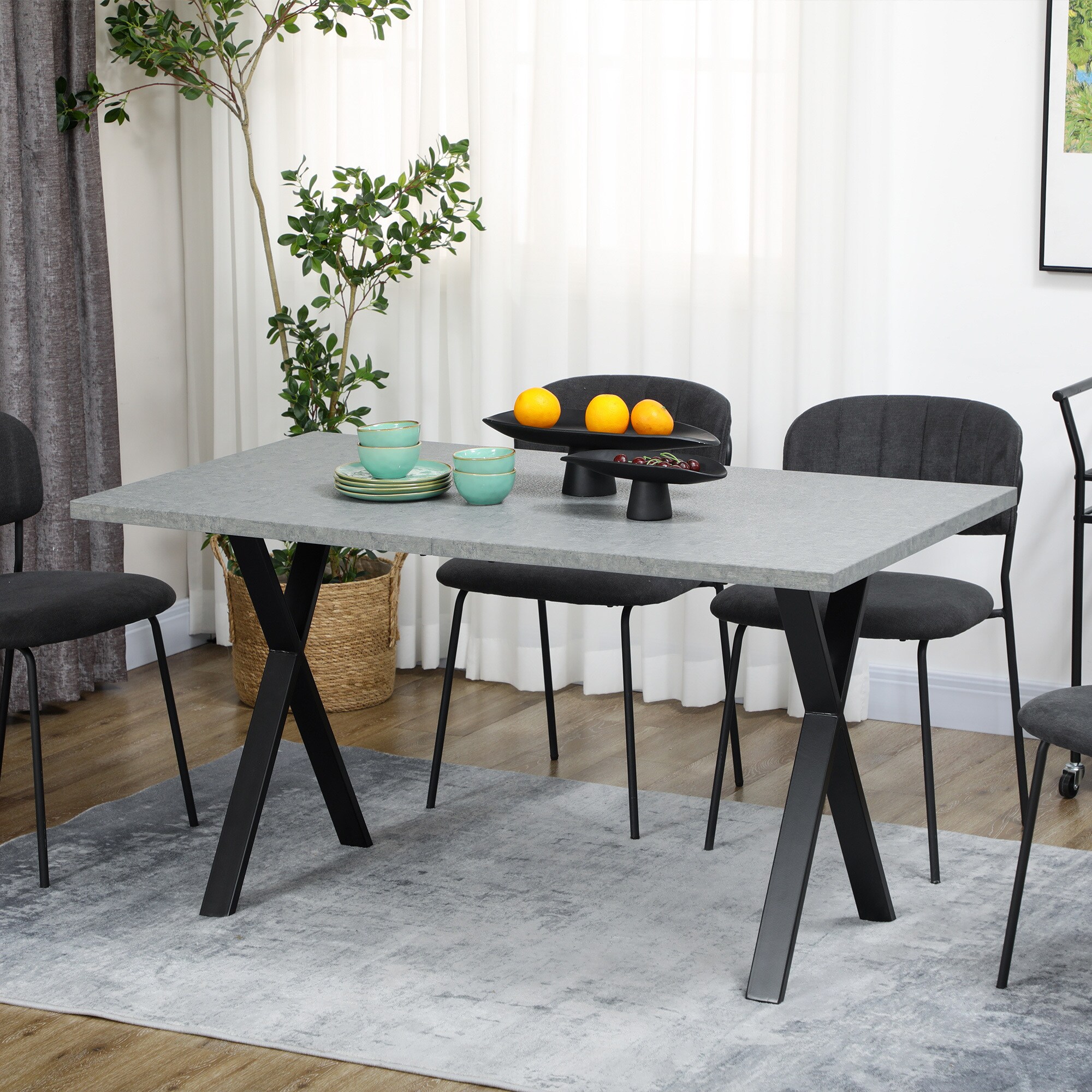 HOMCOM Esstisch mit Stahlbeine grau 140L x 80B x 76H cm
