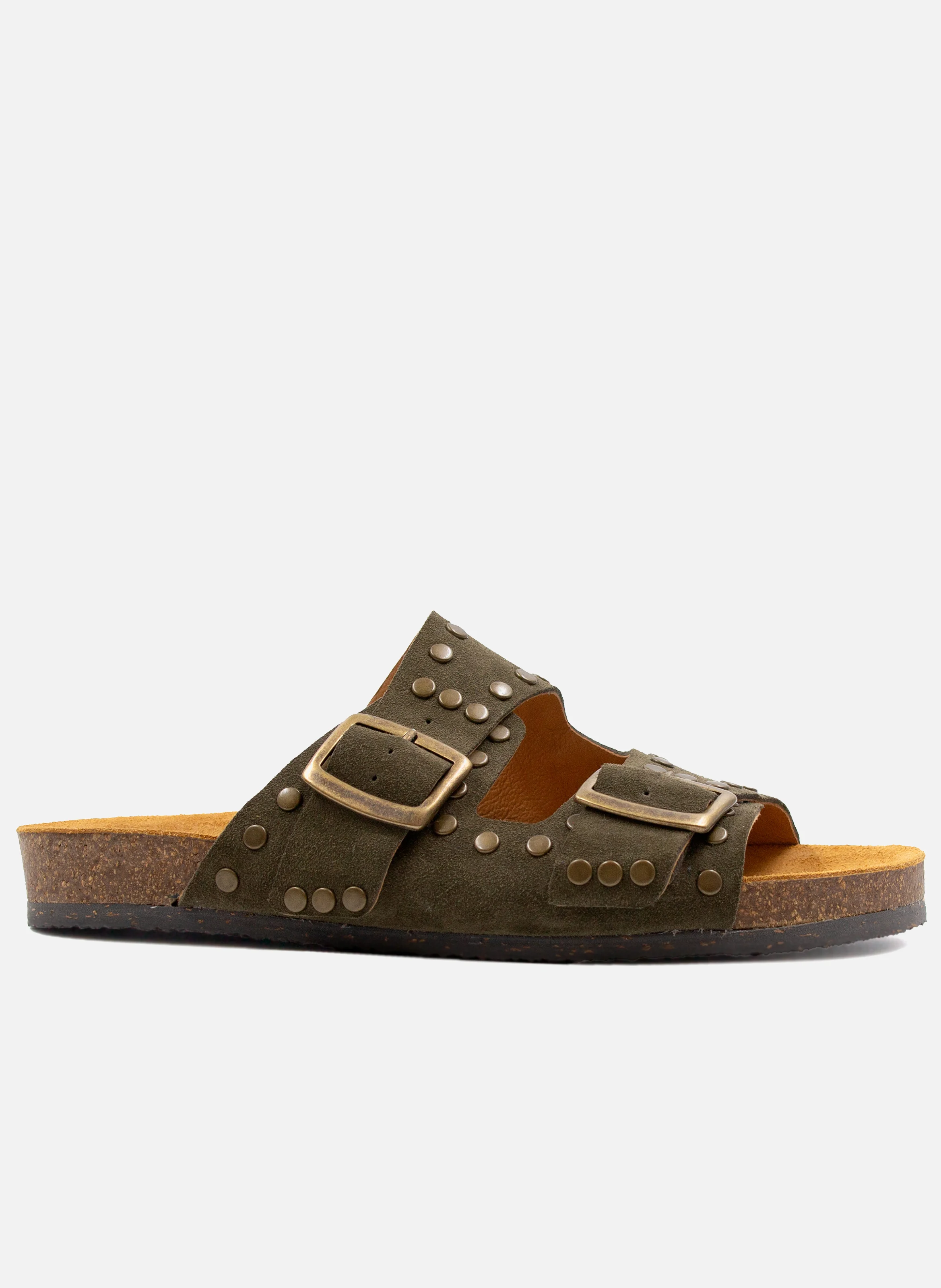 Mules liège clous cuir daim | Vert