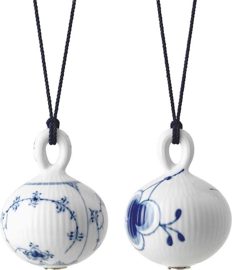 Royal Copenhagen Musselmalet Riflet & Blå Mega Riflet Julekugle 9,5 cm 2 stk Hvid