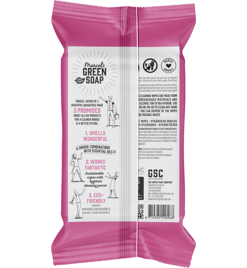 Marcel’s Green Soap Cleansing Wipes Patchouli & Cranberry Bio (60 stuks)