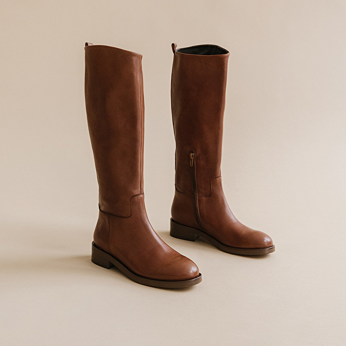Bottes hautes  en cuir cognac