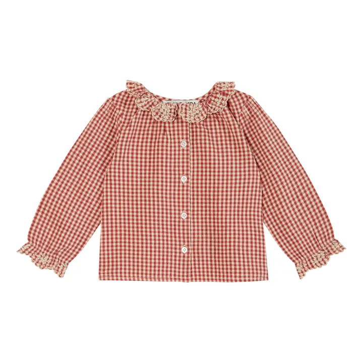 Emile et Ida Blouse Vichy Col Brodé Main | Rouge framboise