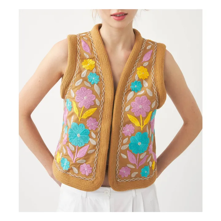Antik Batik Veste Sans Manches Tady Brodée | Camel