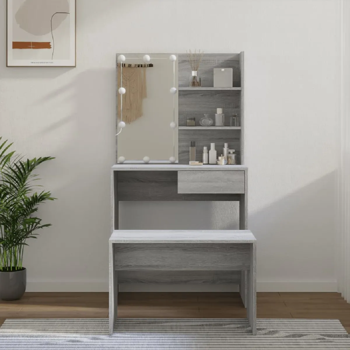 vidaXL Ensemble Coiffeuse LED - Sonoma Gris