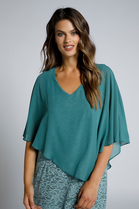 Abendkleid, Chiffon-Cape, Jersey, Spitzensaum, 3/4-Arm