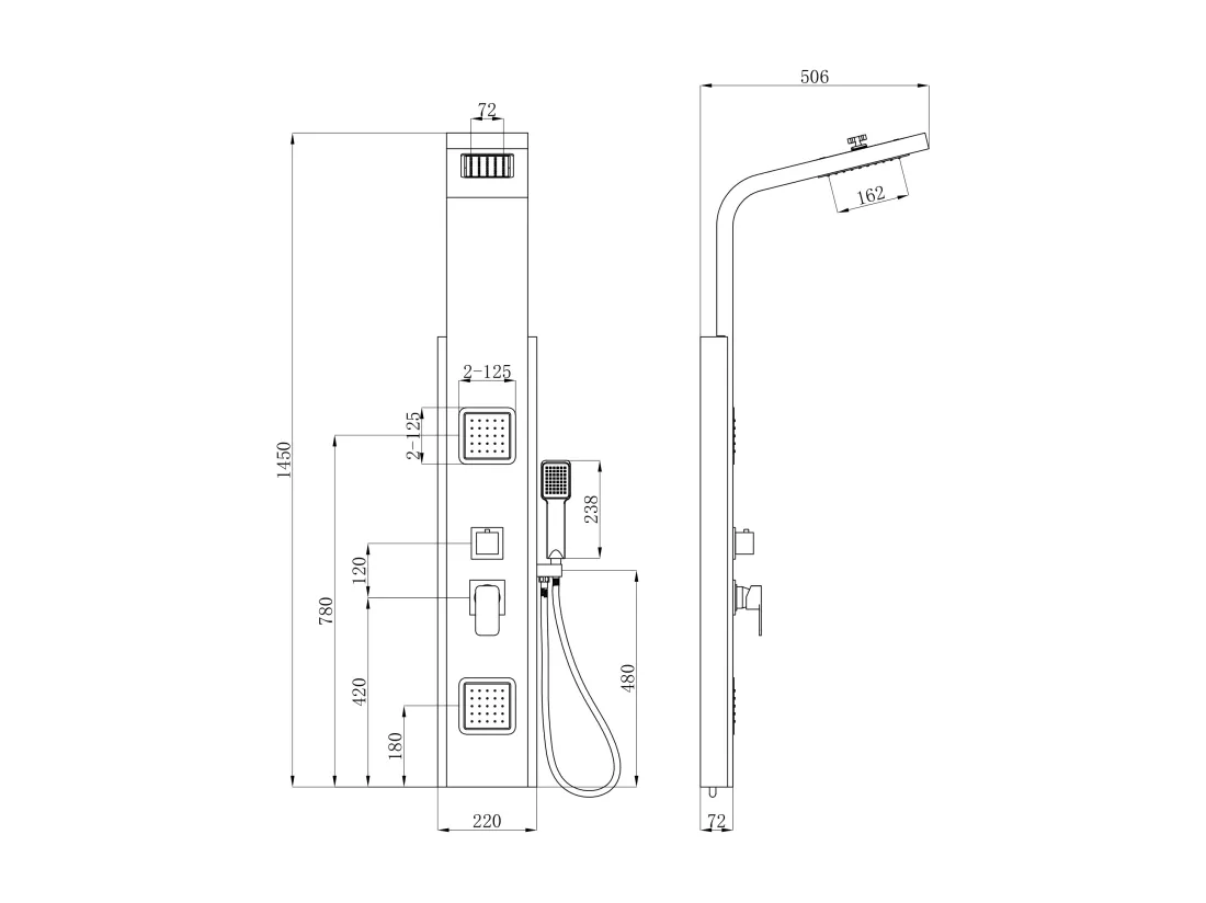 Colonne de douche hydromassante, pluie tropicale et panneau en bambou - 22*145 cm - DALIMA
