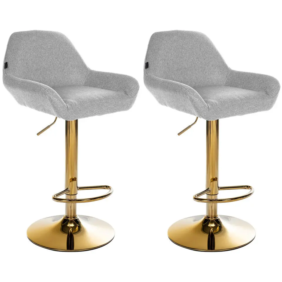 CLP Set van 2 Barkruk Braga goud Frame - Stof - grijs