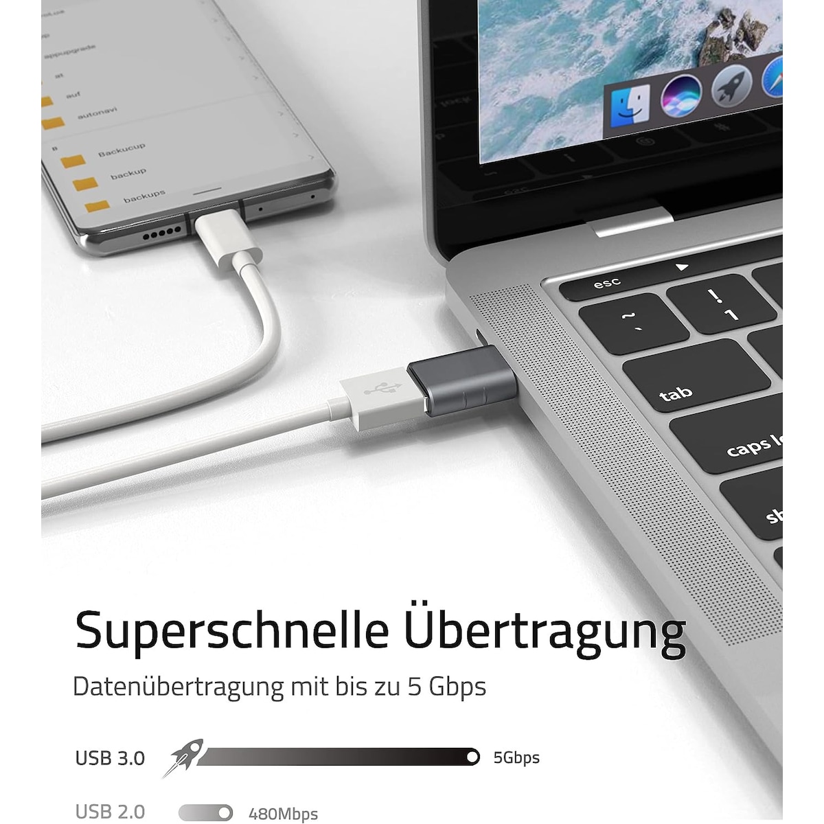 USB 3.2 til USB-C OTG-adapter 10 Gbps Sølv