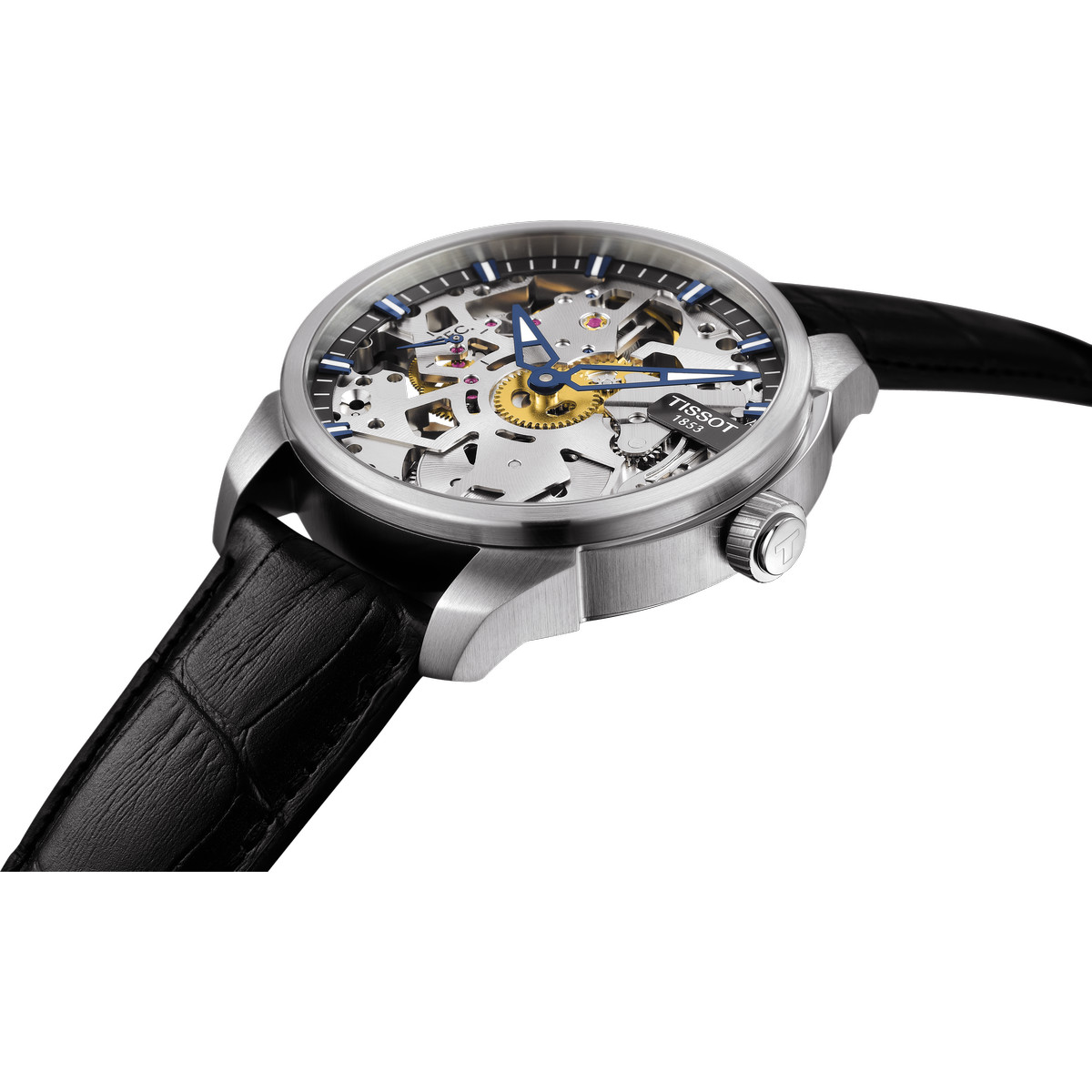 Montre Tissot homme mécanique squelette acier cuir