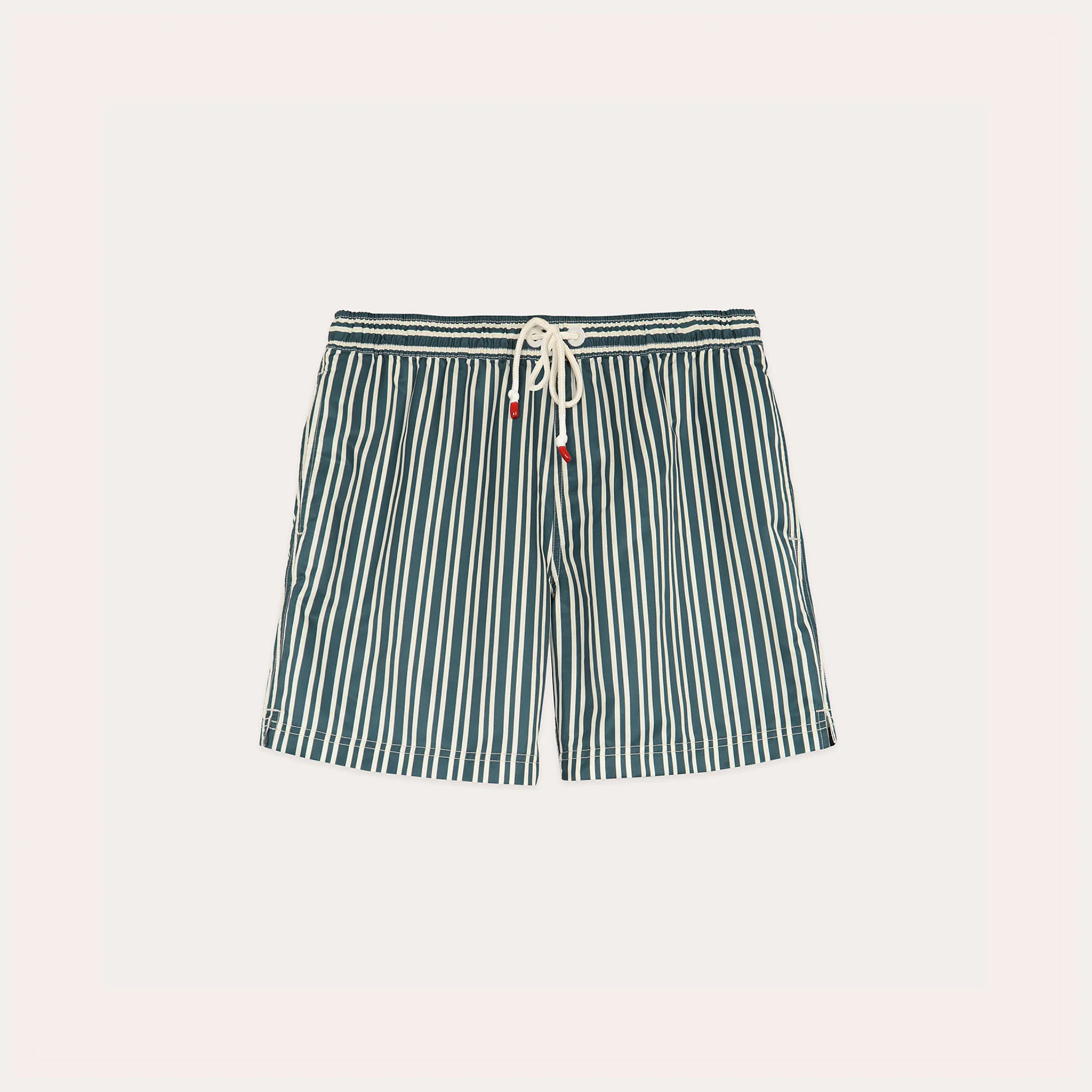Green swimsuit with ecru stripes