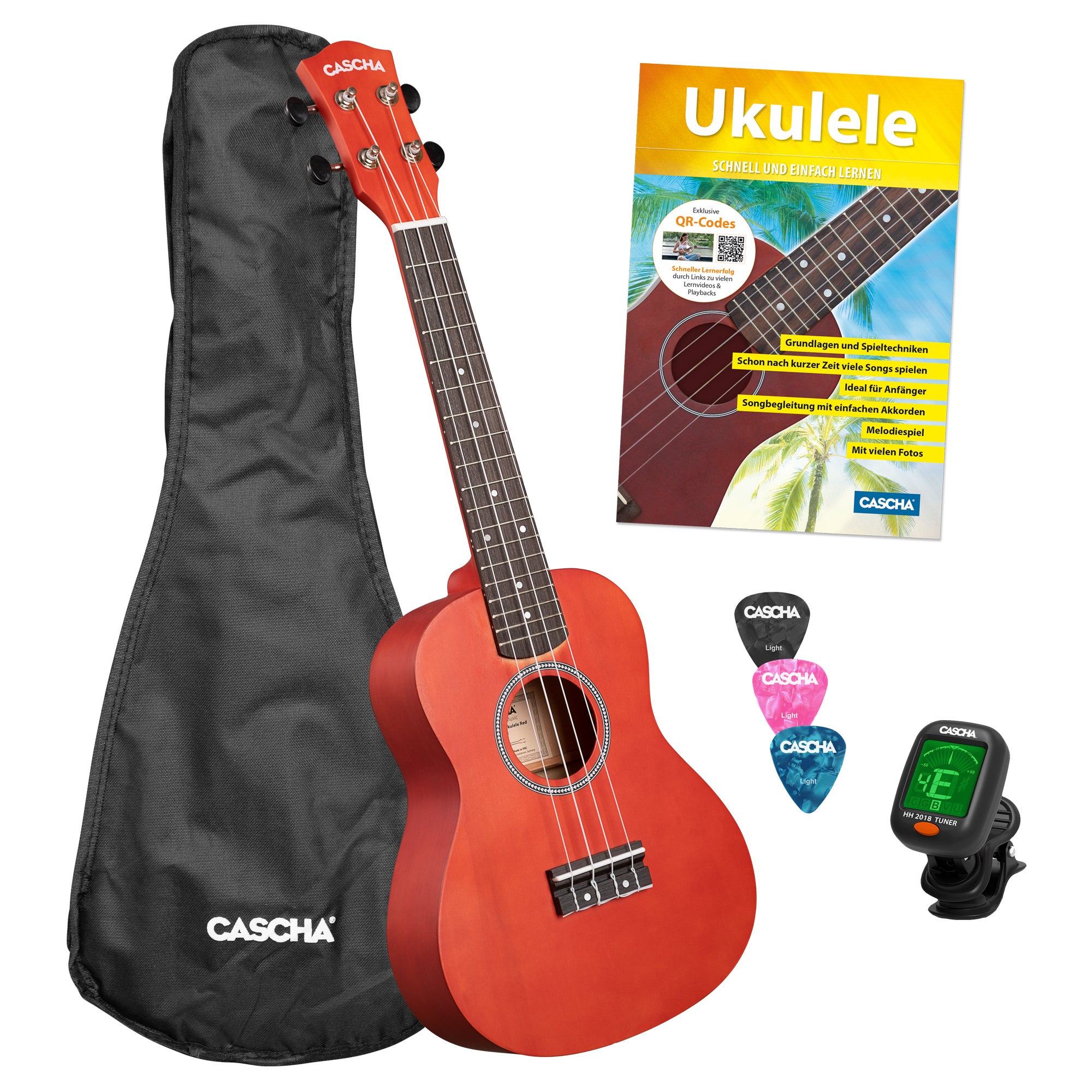 Cascha CUC102S concert ukelele set rood