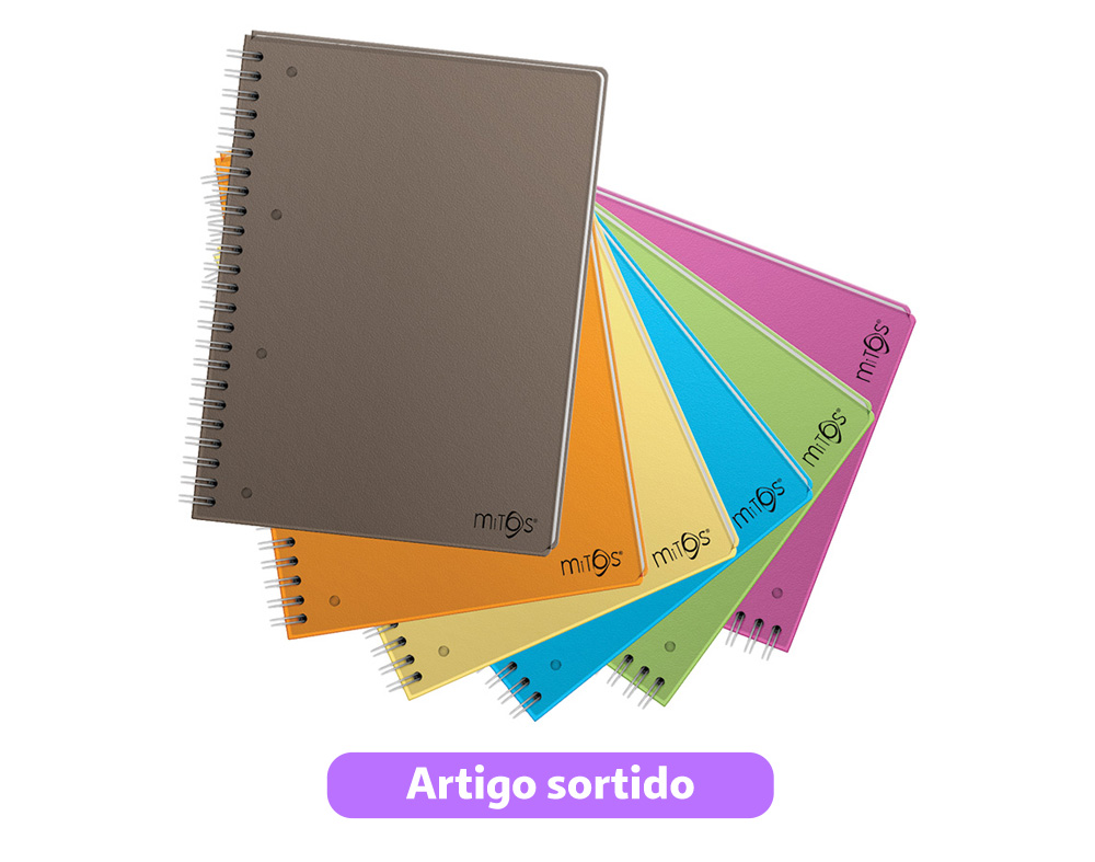 CADERNO ESPIRAL A4 QUADRICULADO MITOS CAPA PROLIPROPILENO 120 FOLHAS CORES SORTIDAS