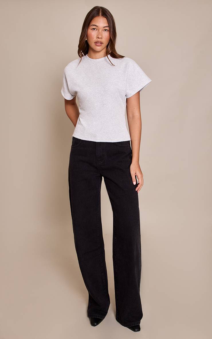 Gris T-shirt Côtelé Épais À Taille Froncée