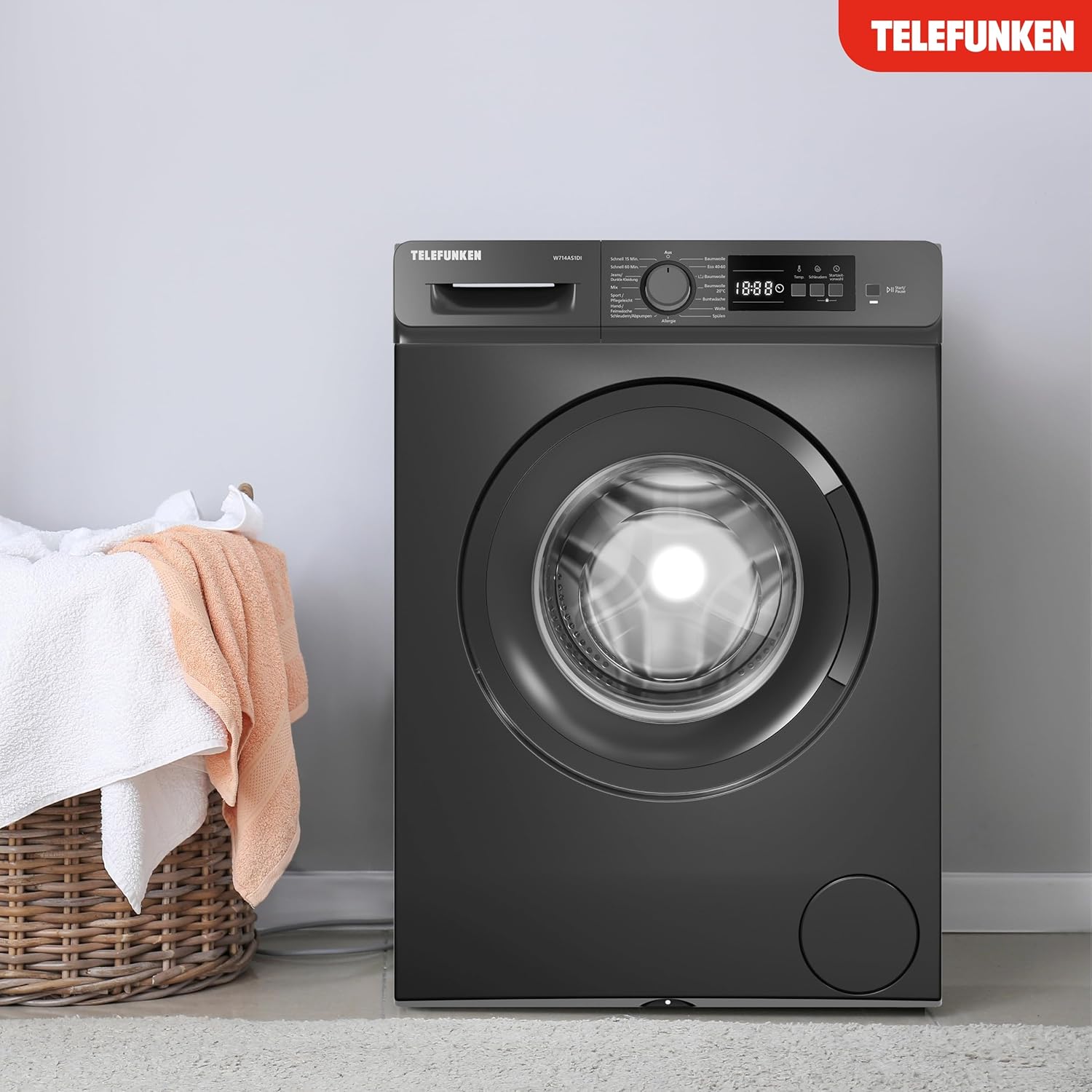 Telefunken Waschmaschine 7kg | Frontlader 1400 U/Min. | Energieklasse A | Inverter Motor | AquaStop | Schontrommel | 15 Programme | Startzeitvorwahl | Kindersicherung | W714AS1DI dark inox