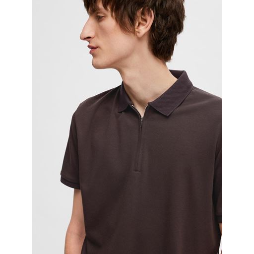 Selected Homme Fave Zip Polo, Chocolate Torte, M
