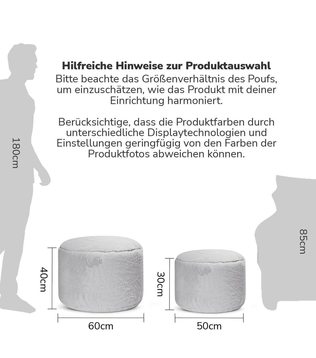 mokebo imitatiebont poef 'The Fluffy One', voetenbankje of zitpoef in grijs