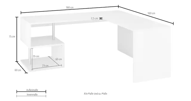 INOSIGN Eckschreibtisch »Esse, Schreibtisch im modernen Design« mit oder ohne Monitoraufsatz Breite 180/160 cm, 