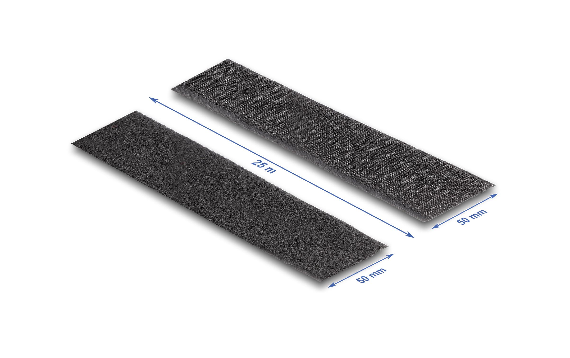 Klettband 25m x 50mm Strapazierfähig SchwarzDelock Strapazierfähiges Klettband mit Haft- und Flauschband L 25 m x B 50 mm schwarz