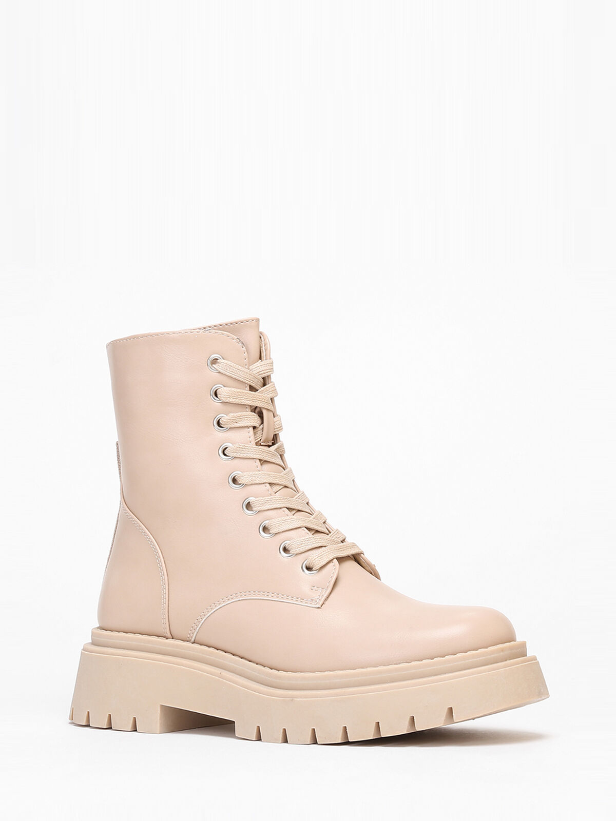 Bottines rangers à plateforme crantée- Beige