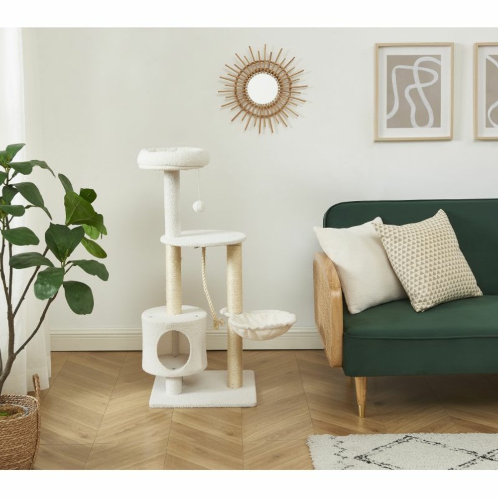 Arbre à chat minos tissu bouclette blanc