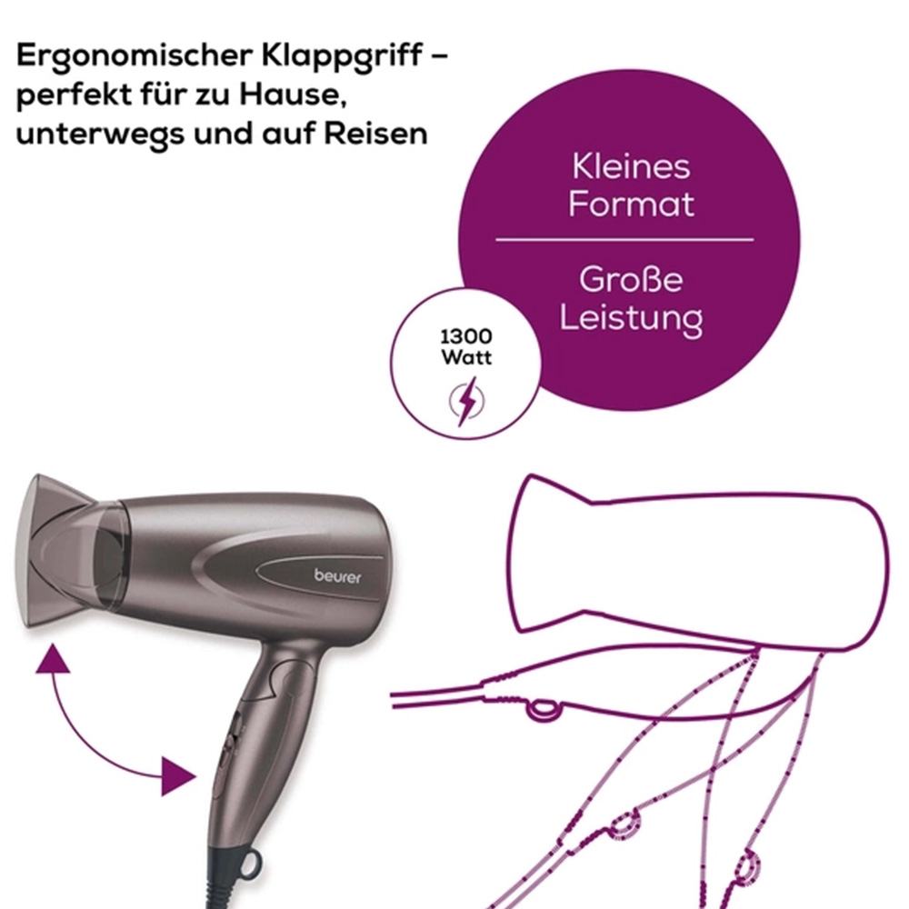 HC 17 Klappbarer Kompakthaartrockner Styling Reise Haarföhn mit Aufhängeöse (10072) - Grau