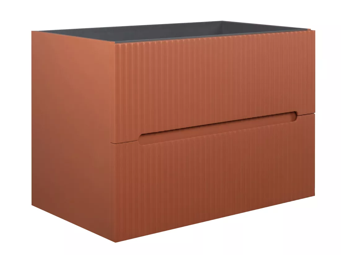 Meuble sous vasque suspendu strié terracotta - 80 cm - PAVANI