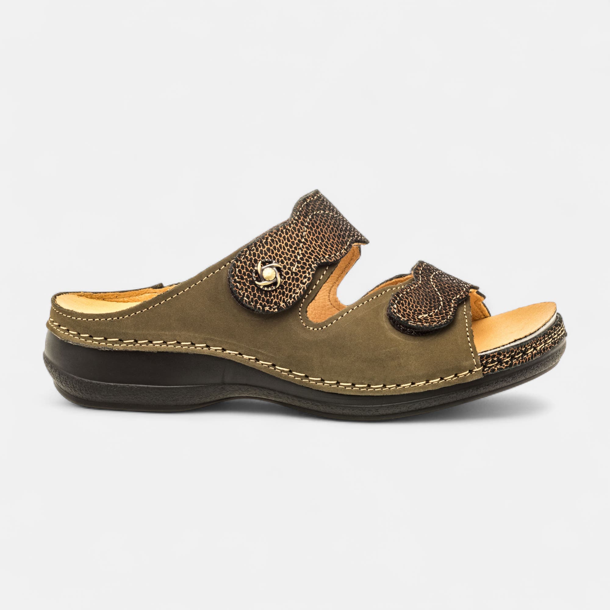 Nu-pieds confort Femme en cuir kaki