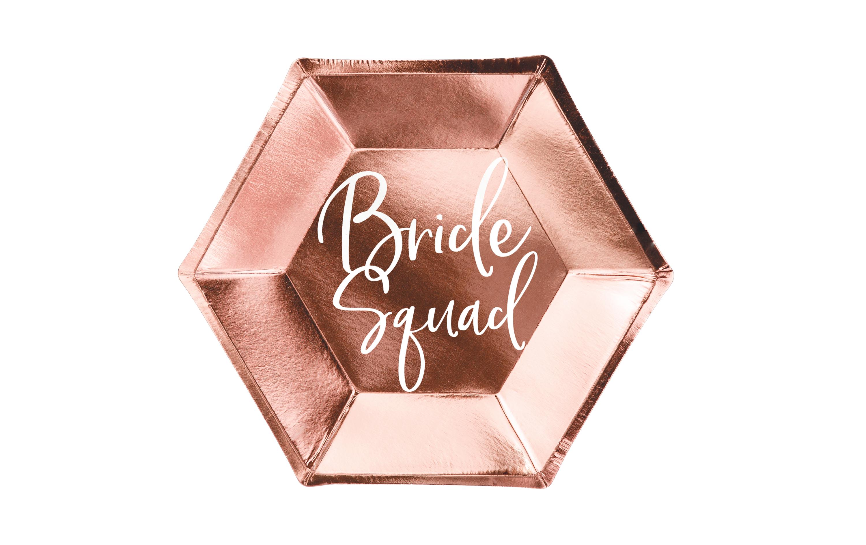 Einwegteller Bride Squad 23 cm, 6 Stück, RosegoldPappteller für einen schön gedeckten Tisch bei der Verlobungsfeier, dem Polterabend oder der Hochzeitsfeier