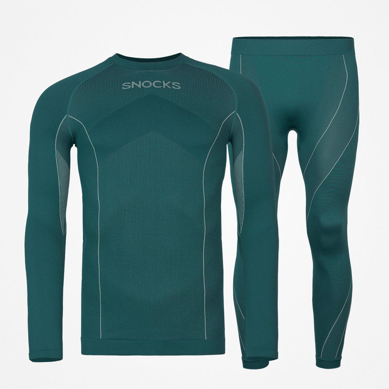 Thermounterwäsche Herren mit Daumenloch aus recyceltem Polyester Dunkelgrün