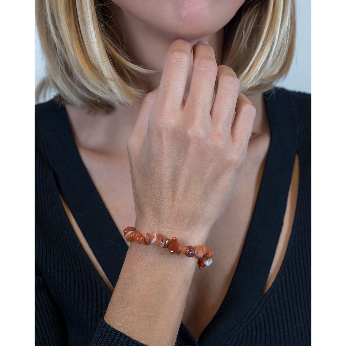 Bracelet réglable pierres d'agate rouge