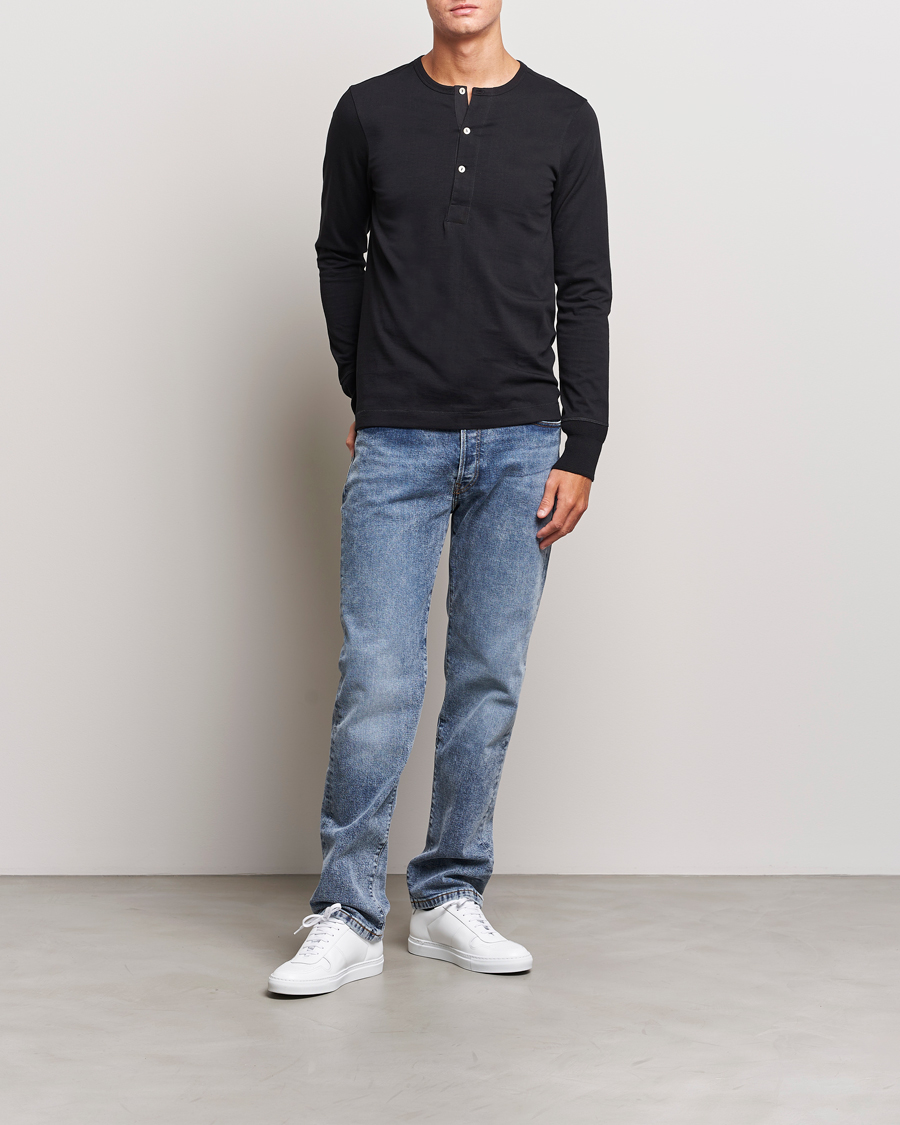 Merz b. Schwanen Classic Organic Cotton Henley Sweater Black