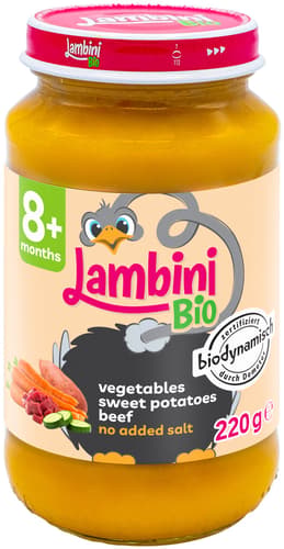 Lambini Bio DEMETER Karotten Zucchini Süßkartoffel Rind, ab 8.Monat