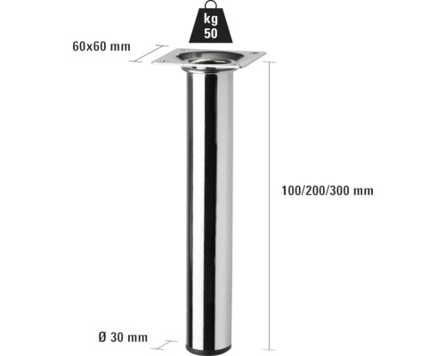 Tarrox ronde tafelpoot Ø 30 x 100 mm, chroom