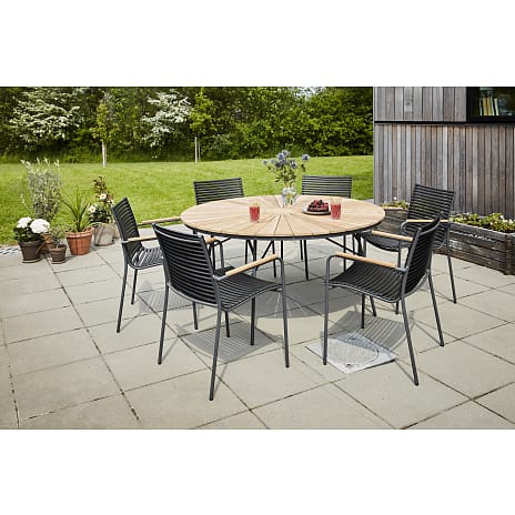 Kerteminde Ø170 cm havemøbelsæt med 6 Mood Classic stole - Teak/Antracit
