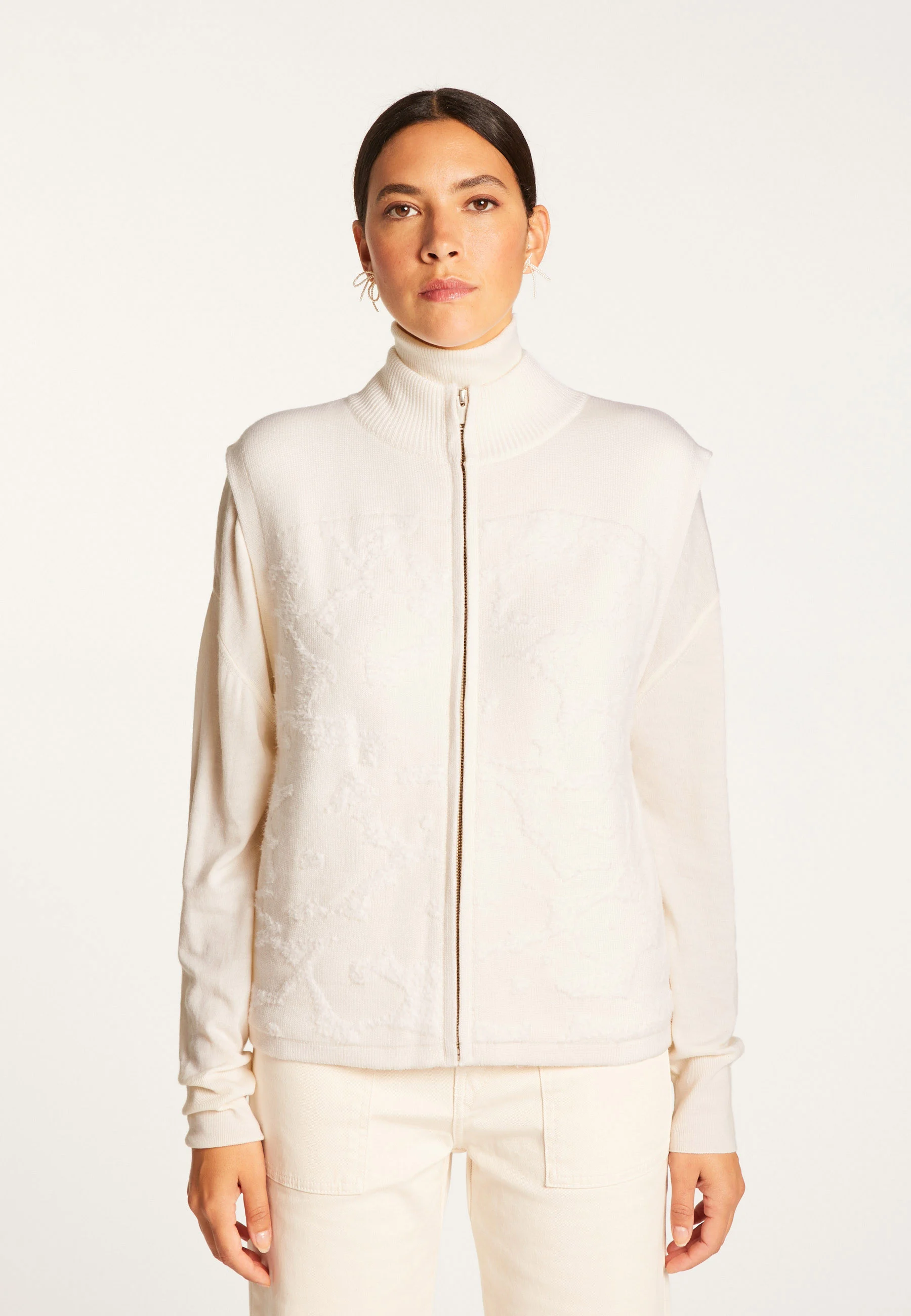 RUTHAH24 - Veste zippé sans manches en laine | Blanc