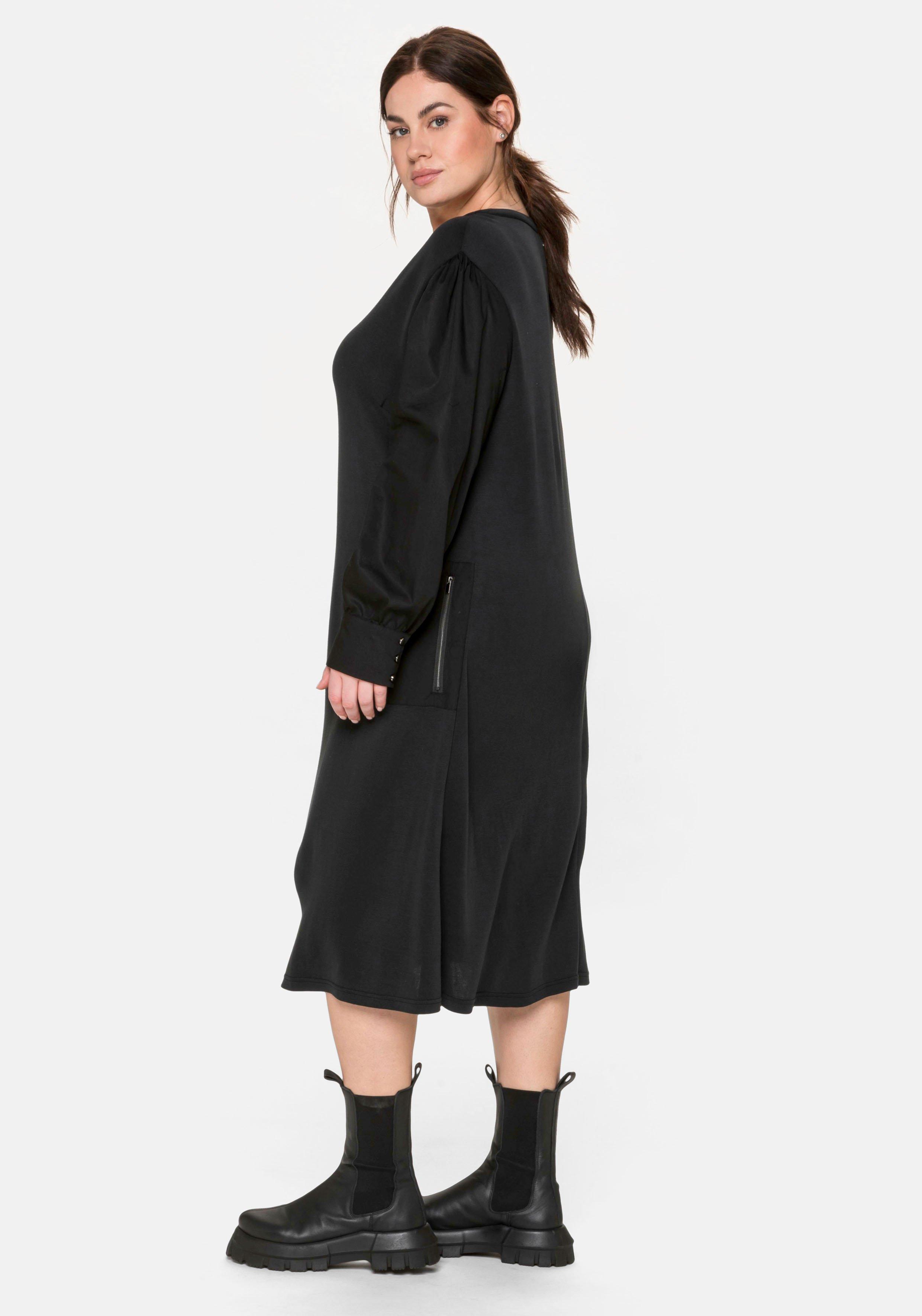 Shirtkleid mit Taschen, im Materialmix