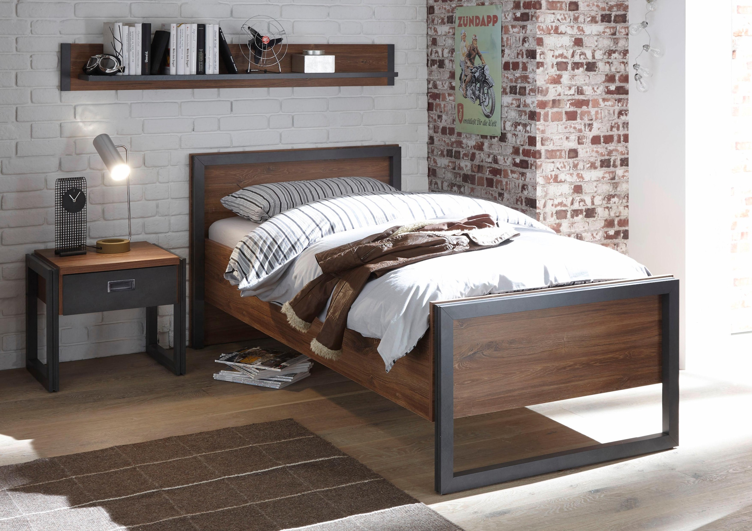 Home affaire Bett »Detroit Einzelbett im Industrial Design, Bettrahmen, Schlafzimmer« in 3, Breiten (Liegeflächen 90/140 oder 180x200cm)