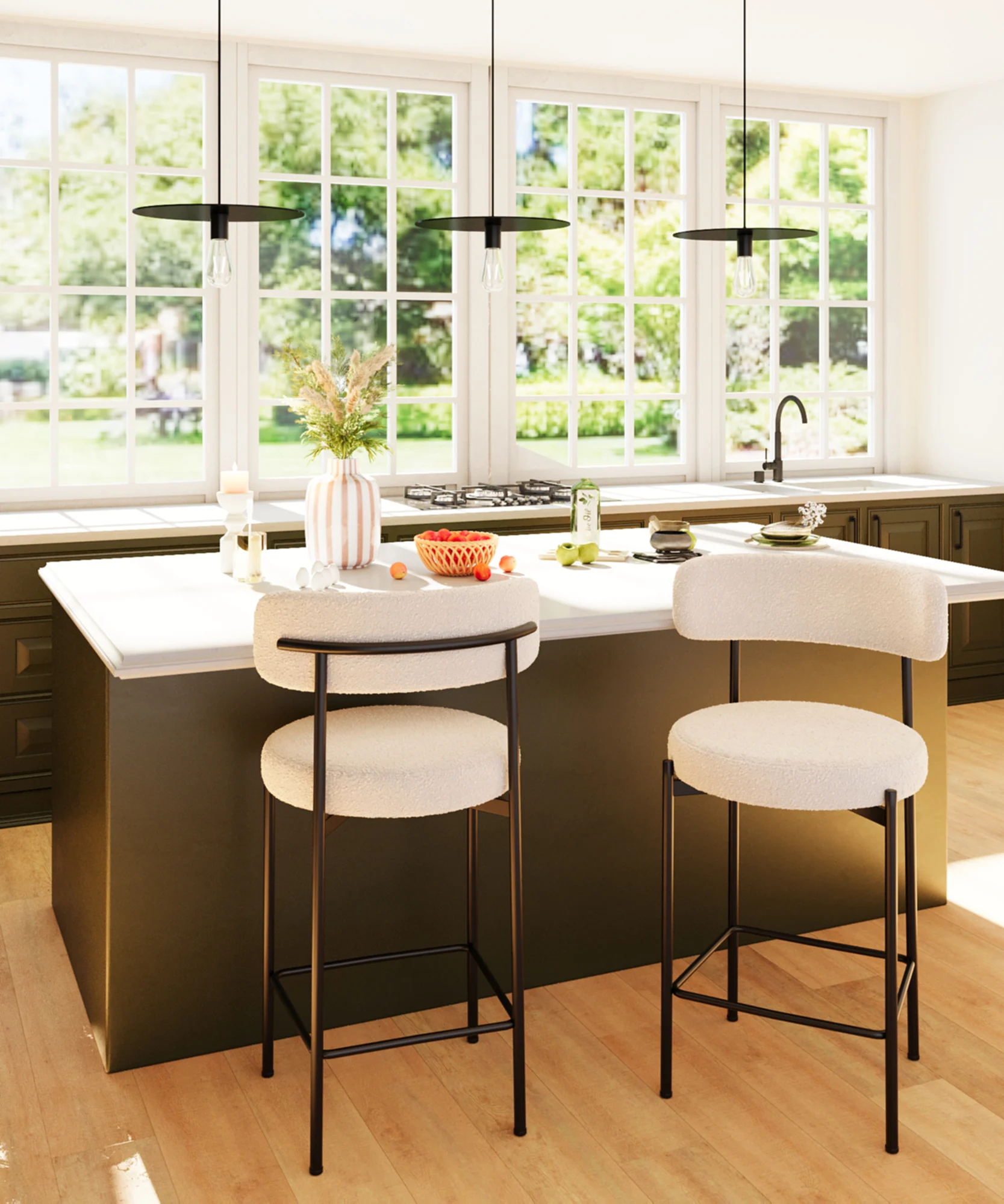 AGATHE - Lot de 2 tabourets de bar | Blanc