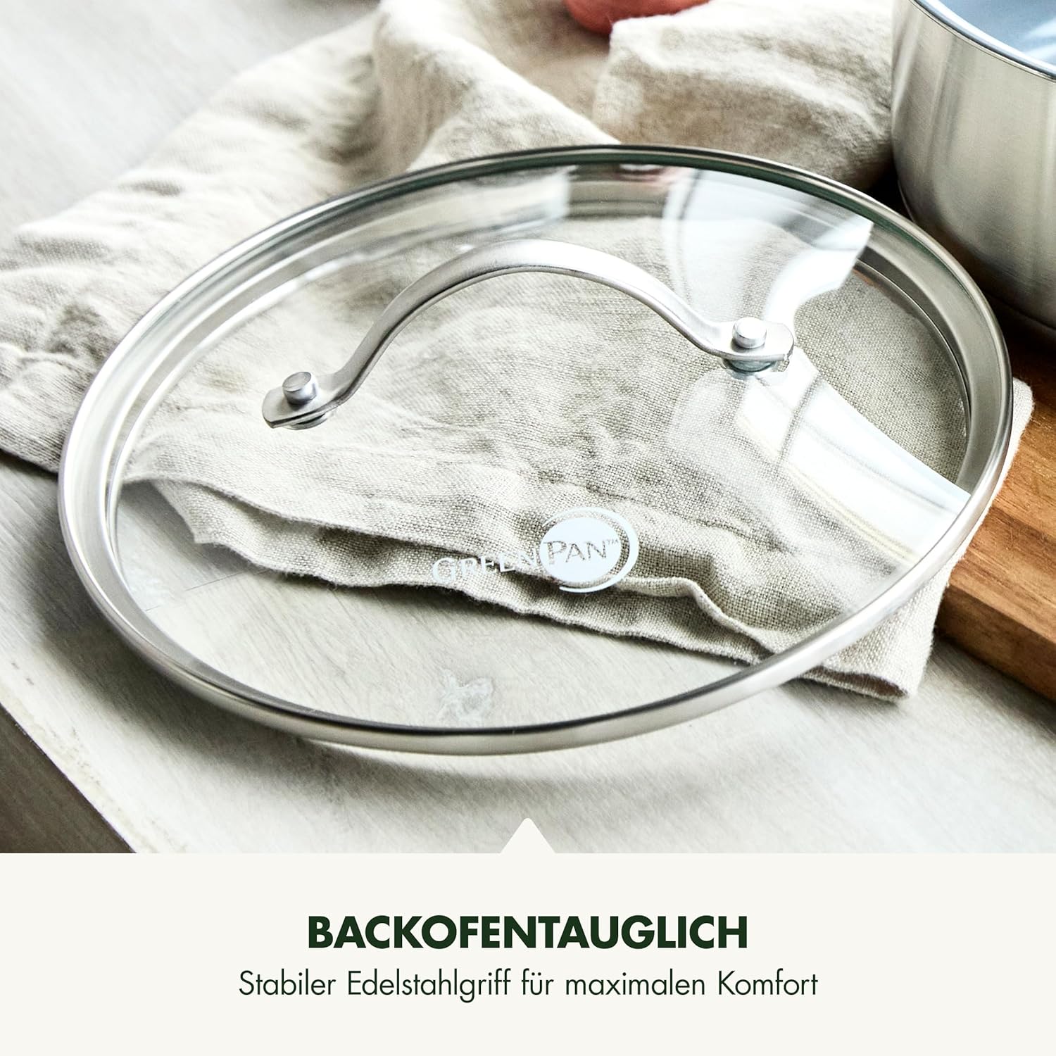 GreenPan Treviso Edelstahl Gesunde Antihaftbeschichtung aus Keramik 10-teiliges Kochgeschirr-Set, inkl. Bratpfannen, Sautierpfanne, PFAS-frei, Induktion, backofenfest, spülmaschinenfest, Silber