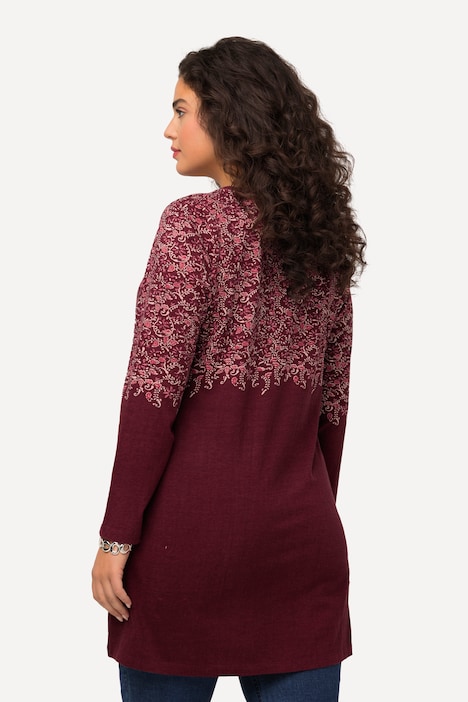 Longshirt, A-Linie, bedruckte Büste, V-Ausschnitt, Langarm