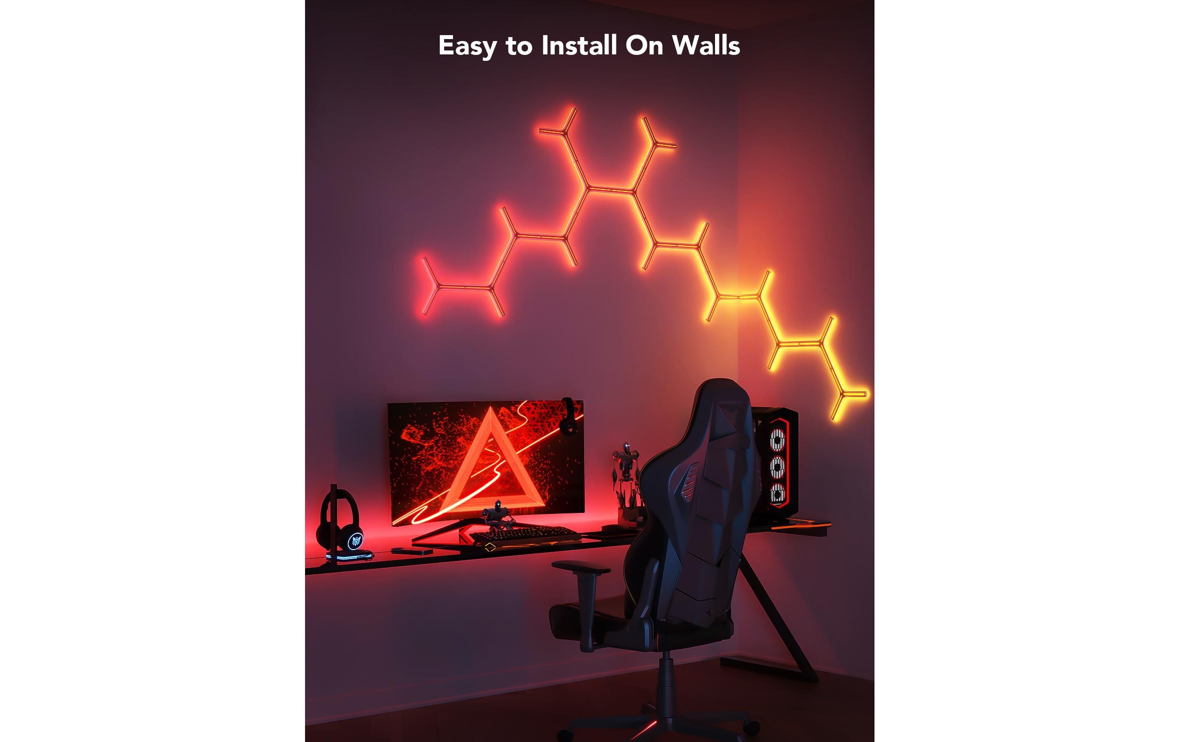 Panelleuchte Y-Leuchten Glide, 7 Stück, RGBIC, Wi-Fi + BT<br>LED Lichtpaneele